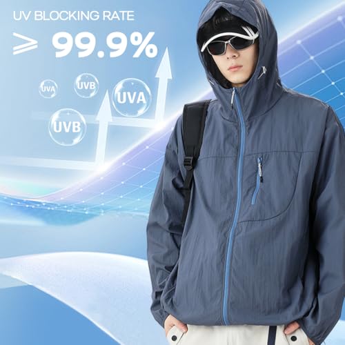 Image of Venzina Men's UPF 50+ Sun Protection Jacket, 4-Way Stretch Quick-Dry Windbreaker with Breathable Mesh & Elastic Cuffs, Sunscreen Jacket for Men - Hiking, Travel