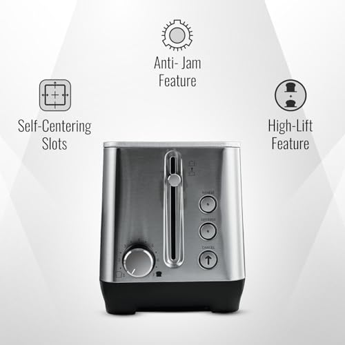 Image of Sujata 900 W Pop-up 2 Slice Stainless Steel PT11 Toaster | 7 Heating Modes | Cool Touch | Reheat and Defrost Function | High Lift Toast | Extra Wide Toast Slot