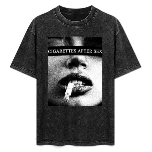 Photo de Mootaa Men's Women's Washed Vintage T Shirt Cigarettes After Sex Unisex Antique Wash T-Shirts Black L