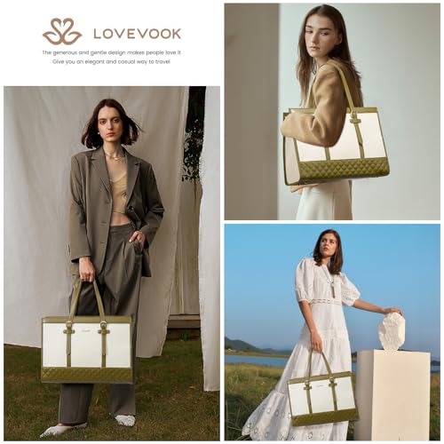 Image of LOVEVOOK Laptop Tote Bag for Women,15.6 Inch Vintage Laptop Bag with Clutch Purse,Large Capacity Leather Work Bag, Computer Bag Office Business Briefcase, Casual Handbag for Travel College Teacher