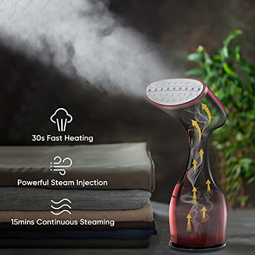 AEMEGO Handheld Steamer for Clothes | Clothes Steamer , Travel Garment Steamer & Portable Clothing Steamer - 2-in-1 Fabric Wrinkle Remover , 300ml Water Tank , 30s Heat-up , 15 mins Continuous Steam
