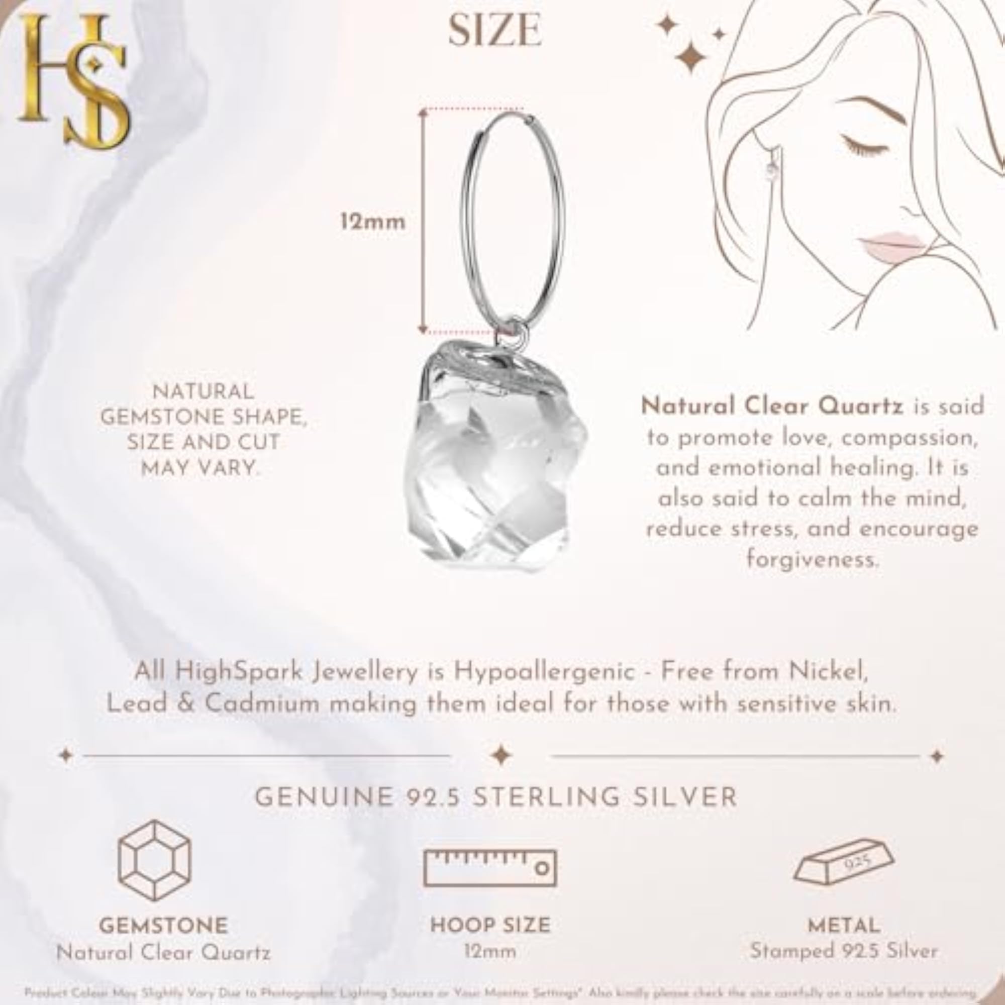 Women's 925 Sterling Silver Clear Quartz Hoop Earrings