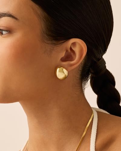 Image of PAVOI 14K Gold Plated Chunky Vintage Earrings for Women - Trendy Textured Ribbed Knot Geometric Triangle Rope Button Seashell Wing Dangle Drop Stud Earring