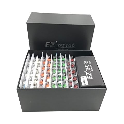 EZ 100 Pcs Revolution Tattoo Cartridge Needles Assorted 3RL 5RL 7RL 5RS 7RS 7M1 9M1 11M1 9CM 15CM with 2 Aluminum Grips Mixed Tattoo Needles for Rotary Pen Machine Supply Cover