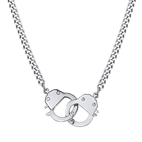 ChainsPro Esposas Colgante Moderno de Amor Acero Inoxidable Plateado 4mm Cadena 18 Pulgadas de Eslabones Cubanos Joyerías Modernas de Mujeres Cover