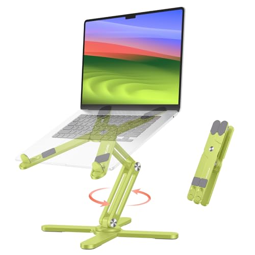 Image of OMOTON 360 Rotating Laptop Stand Riser for Desk, Ergonomic Foldable Computer Stand Adjustable Height Angles for Collaborative Work, Easy Storage Fit Macbooks,All Laptops up to 16 inches, Citron
