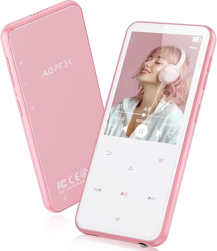 AGPTEK 64GB MP3 Player with Bluetooth, M3 2.4 inch Music Player with Speaker and FM Radio, Touch Buttons, Supports Up to 128GB(Pink)