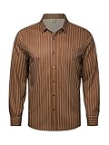 Hardaddy Men's Striped Shirts Casual Button Down Long Sleeve Blouse for Men Fall Winter Brown M
