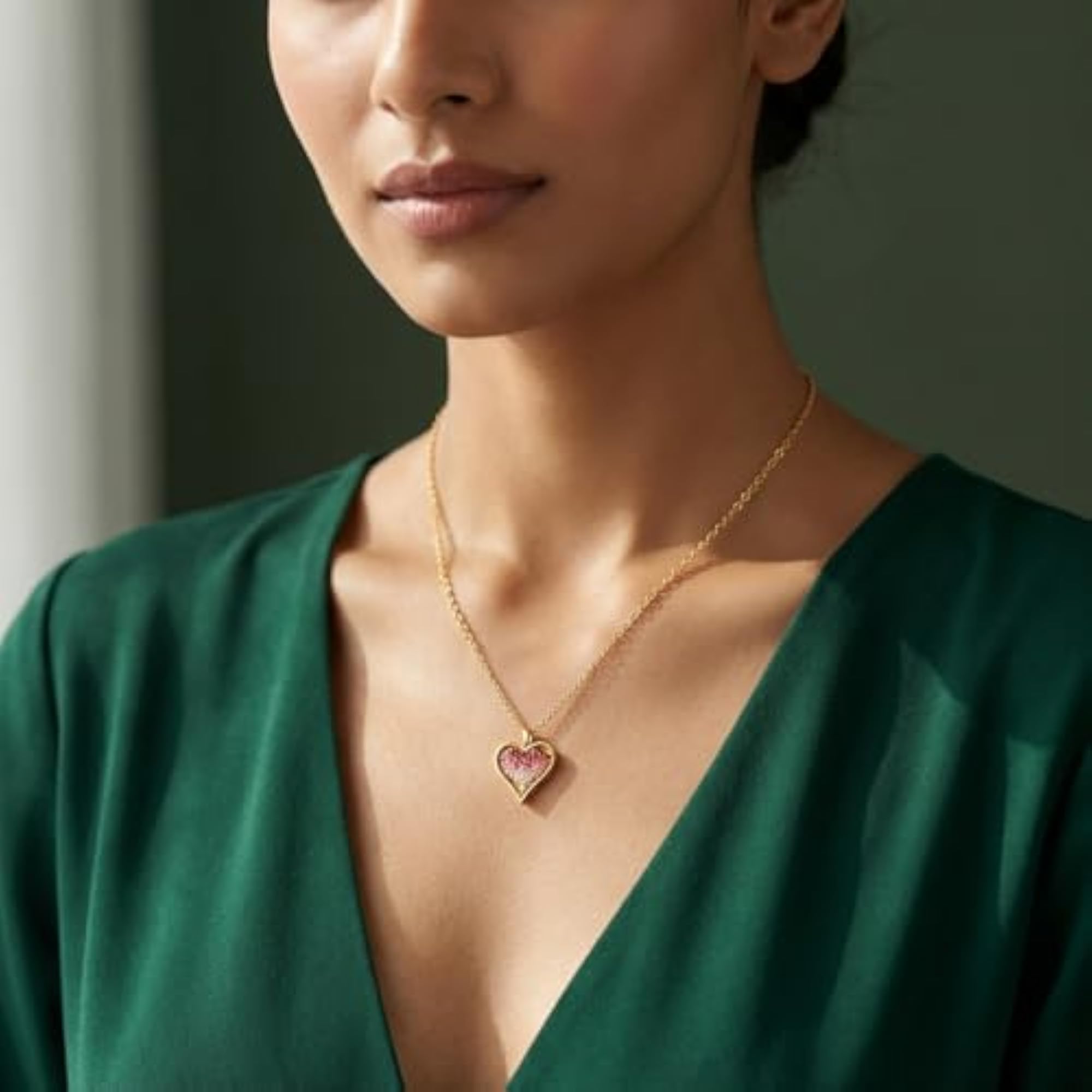 Women's 925 Sterling Silver Ombre Heart Pendant Necklace