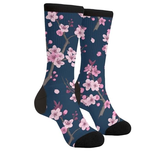 Jiekenmo Japanese Cherry Blossom Flower Japan Floral Casual Unisex Novelty Fun Crew Socks Fashion Comfortable Men And Women Crazy Dress Socks
