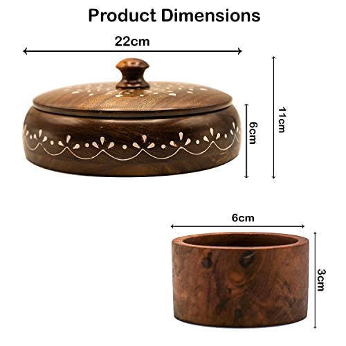 Image of Naayaab Craft Pakka Sheesham Wooden Masala Box 7 Part - Anjarai Petti - Round Design -(19X19X5) Cm, Brown