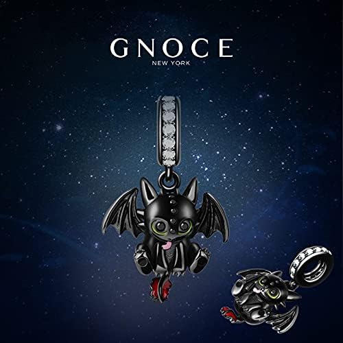 GNOCE Black Plated Little Dragon Charm Pendant Sterling Silver Fight for Homeland Charm Bead Fit Bracelet/Necklace Jewelry Gift for Women Mens