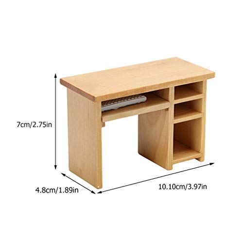 STOBOK Móveis de Casa de Bonecas Miniatura de Mesa de Madeira para Computador E Teclado Modelo Móvei