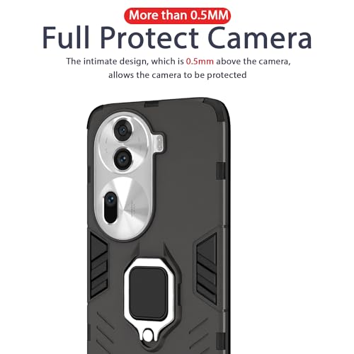 Image of Pikkme Oppo Reno 11 Pro 5G Back Cover | D5 Tough Armor Bumper | 360 Protection Case | Ring Holder Stand Case for Oppo Reno 11 Pro 5G (Black)