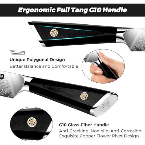 Image of SHAN ZU Damascus Paring Knife Fruit Knife 4 Inch Professional Kitchen Knives, Japanese Damascus High Carbon Steel 67-Layer Fruit Carving Knives with G10 Handle /Gift Box