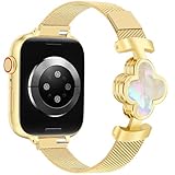 MOINSPIRE Cinturino sottile in rete metallica da donna, compatibile con Apple Watch da 38 mm, 40 mm, 41 mm, 42 mm (S10/11), quadrifoglio magnetico milanese elegante cinturino per iWatch Serie 11/10/9