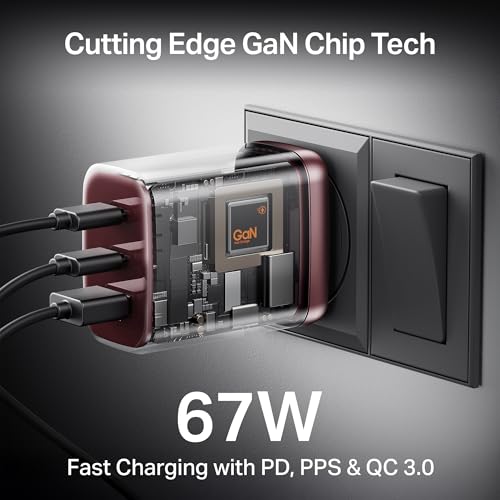 Image of boAt 67W GaN laptop Charger, Ultra-Fast Triple Port Fast Charge, Compact & Lightweight,Supports iPhone, ipad, Android, Laptops, Macbooks,HP, Dell, Lenovo, Asus, Tablet (For 65W charging) (Monarch Red)