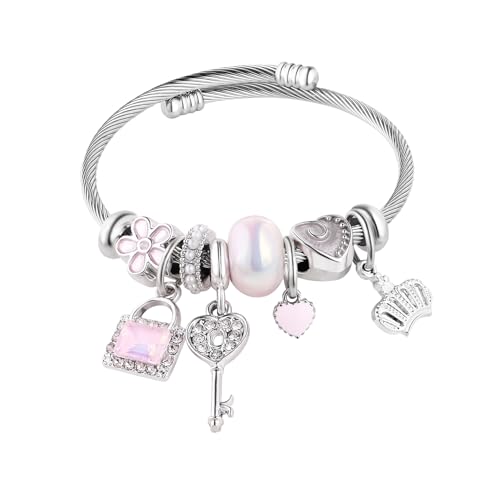 Charm Bracelet for Girl Stainless Steel Beads Cute Charm Bracelet Friendship Giftsfor Girl