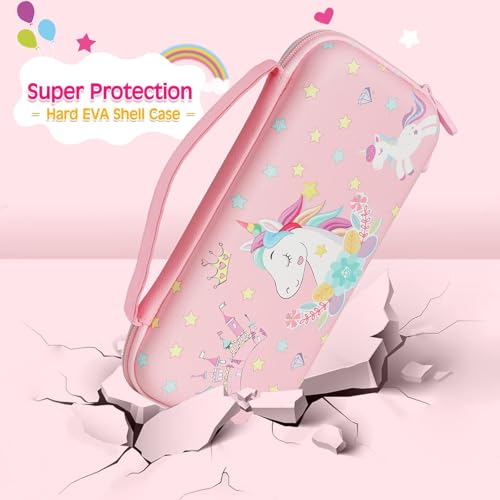Image of Pink Unicorn Carrying Case Compatible with Nintendo Switch (Not OLED or Lite) with Dockable Protective Grip Case +Screen Protector +Unicorn Stickers, Hard Storage Case Accessories Kit Bundle for Girls