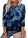 CRAZY GRID Lady Formal Knit Daily Wear Button Down Tie-dye Print Tshirt 3/4 Sleeves Round-Neck Tunics Clothing TieDyeBlue Medium