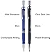 2 Pieces Mechanical Pencils 2.0 mm 2B with 2 Case Refills and 2 Pieces Erasers for Draft Drawing, Carpenter, Crafting, Art Sketching (Blue and Black)
