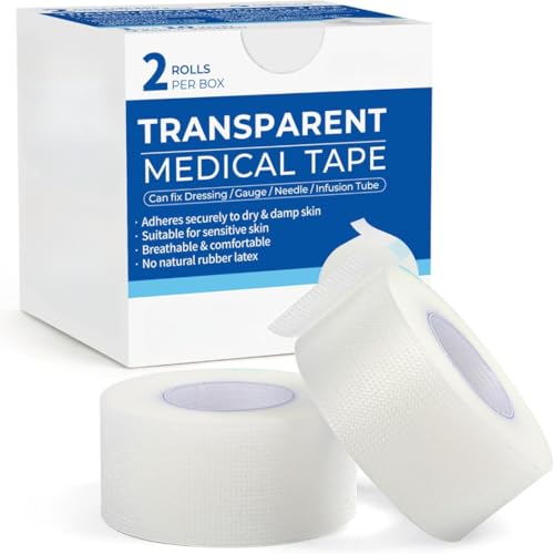 Image of Transparent Medical Tape 2 Rolls | Clear Hypoallergenic Surgical PE Adhesive Tape for Wounds & Bandages, Latex Free First Aid Tape for Sensitive Skin