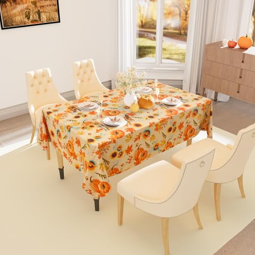 Image of Smiry Thanksgiving Table Cloth, Flannel Backed Vinyl Tablecloth, 60 inchx120 inch