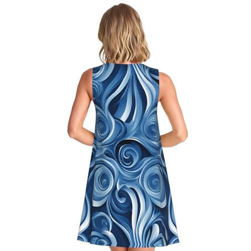 Robe d'été fluide anti-chaleur sans manches imprimé bleu - 2