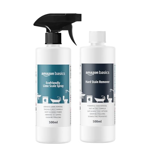 Image of Amazon Basics - Hardstain & Descaler Eco-Friendly Cleaning Spray Combo | 500ml Each (Pack of 2) | Citrus Scent | for Kitchen & Bathroom Use