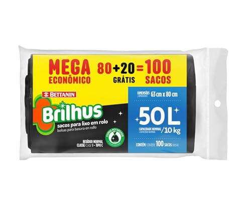 Brilhus - Rolo de Sacos para Lixo Mega de 100 unidades com 50 Litros, Bettanin