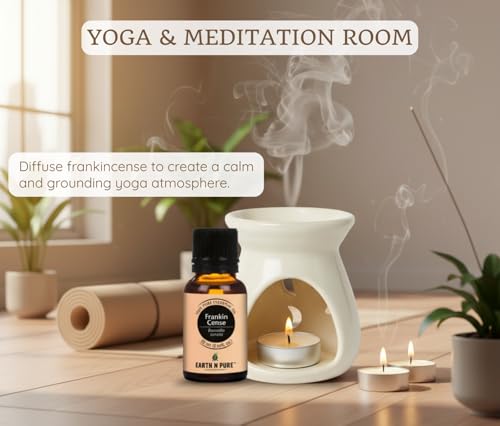 Image of Earth N Pure Ceramic Aroma White Diffuser Burner with 10Ml Frankincense Oil & 2 Pcs Candles Strong & Long-Lasting Fragrance | Perfect for Gift Set