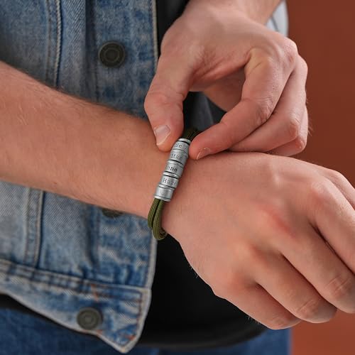 Custom Bracelets For Men Adjustable Mens Bracelet Personalized ONE SIZE FITS ALL 925 Sterling Silver Beads Handmade Paracord Jewelry Fathers Day Christmas Birthday Gifts for Him Dad Grandpa Son Kids - Image 5