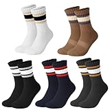 scenicamp 5 Pairs Men’s Athletic Crew Socks, Multi-Color Retro Novelty Socks Striped Casual Sport Socks Stretchy Athletic Cotton Sock Size 6-9