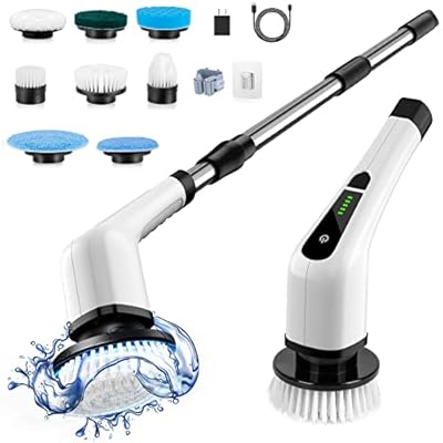 Bomves Electric Spin Scrubber, Cordless Cleaning Brush Scrubber for Home, 8 Replaceable Brush Heads-90Mins Work Time, 3 Adjustable Size, 2 Speeds for Bathroom Shower Bathtub Glass Car