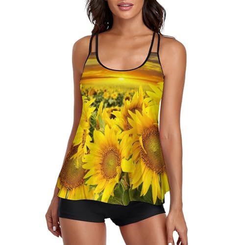 Tankini Tournesol au Coucher du Soleil avec Short pour vos Journées de Plage Ensoleillées