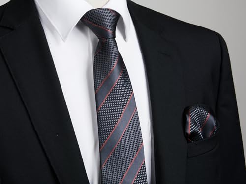 Image of Enlision Mens Ties Stripe Tie and Pocket Square Set Classic Formal Woven Neckties Handkerchief Cufflinks Wedding