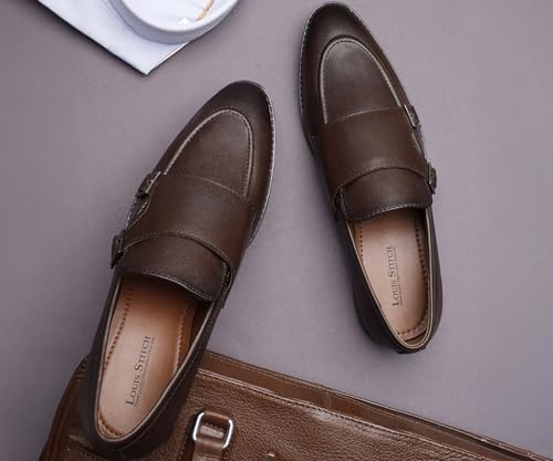 Image of LOUIS STITCH Oxford Formal Shoes for Men | Slip-on Monk Style | Office Shoes for Men | Ideal for Business, Casual, Parties | Solid Brunette Brown UK Size 11 (LSRG FM)