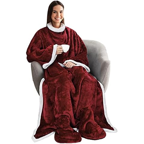 Catalonia Classy Tragbare Decke mit Ärmeln und Fußtaschen, Bequeme Kuscheldecken für Frauen, Erwachsene, Männer, Fleece, warme, gemütliche Decke, Geschenkideen Cover