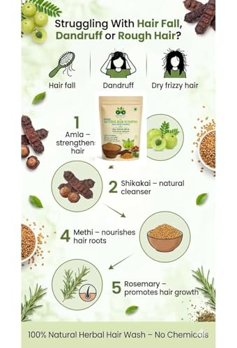 Image of Natural Hair Wash Powder | Controls Hair Fall, Removes Dandruff & Promotes Thicker, Hair Growth | Amla, Reetha, Shikakai, Methi & Rosemary | Sulphate-Free | 200g
