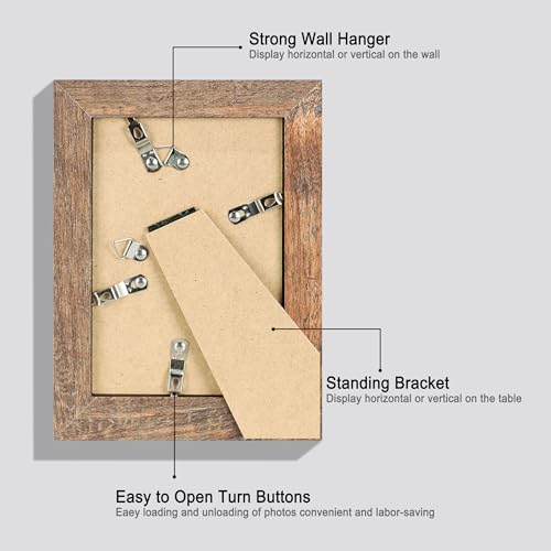 iRahmen 5x7 Picture Frame Set of 4, High Definition Real Glass Rustic Brown Frame, 5 x 7 Wood Photo Frames for Tabletop Display and Wall Mounting - Image 5