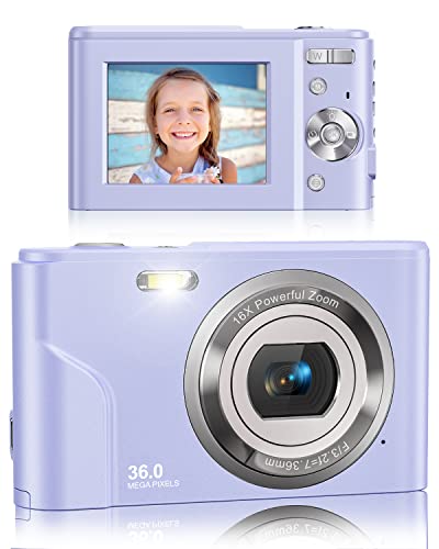 Digital Camera, Lecran Fhd 1080P 36.0 Mega Pixels Vlogging Camera With 16X Digital Zoom, Lcd Screen, Compact Portable Mini Cameras For Students, Teens, Kids (Purple) #TOP6