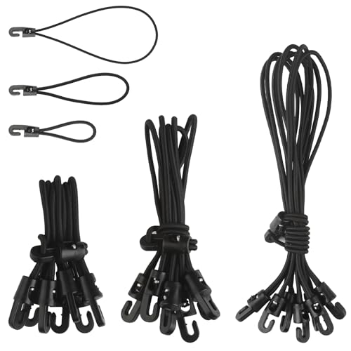 Lot de 24 sandows avec Crochets – 3 Tailles (25 cm / 15 cm / 10 cm) – Tendeurs élastiques pour bâche, Tente, Filet, Camping