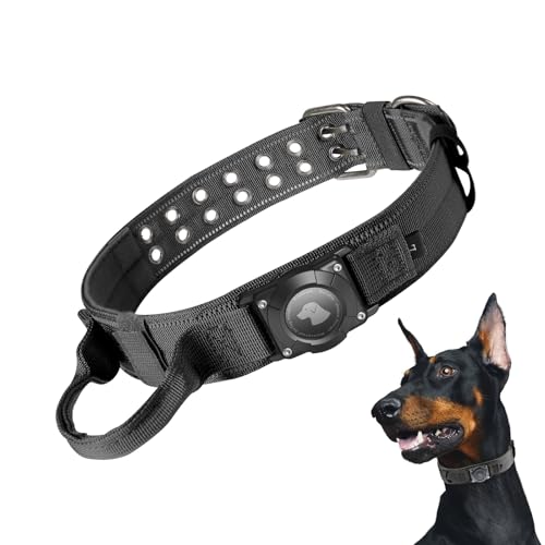 JIARUI Taktisches Hundehalsband mit Airtag Halter,Hundehalsband mit Griff,IP68 Wasserdicht Airtag Halsband Hund,Verstellbarer mit Metallschnalle für Mittlere Große Hunde