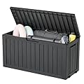 KAMABOKO Deck Box, 72 Gallon Resin Indoor and Outdoor Storage Boxes Waterproof for Garden Tools, Pool Accessories Storage Bench, Patio Furniture and Cushions with Lockable Lid, Black