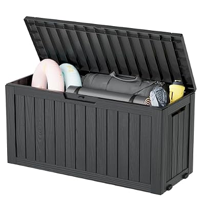 KAMABOKO Deck Box, 72 Gallon Resin Indoor and Outdoor Storage Boxes Waterproof for Garden Tools, Pool Accessories Storage Bench, Patio Furniture and Cushions with Lockable Lid, Black