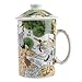 Porzellan Tasse günstig Kaufen-lachineuse - Chinesische Tasse mit Landschaftsmotiv - Porzellan Teetasse mit Sieb und Deckel - Chinesische Malerei mit Vögeln der Langlebigkeit - Geschenkidee Tee, 14