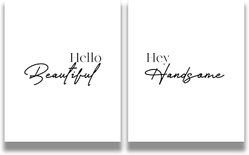 Hello Beautiful, Hey Handsome - Impresiones artísticas para pared (juego de 2) Decoración de dormitorio principal para parejas Impresiones de