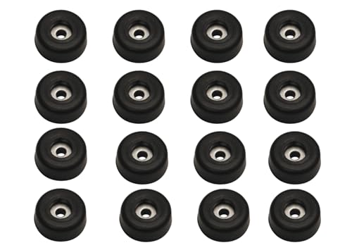 Image of Penn Elcom Small Black Flat Rubber Feet with Steel Washer - Set of 16 | Anti-Vibration Bumper Pads for Furniture, Cases, Electronics | Non-Slip for Floor & Surface Protection (O - 25.4mm, H - 10mm)
