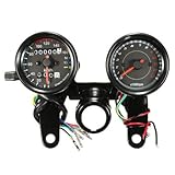 Motorcycle Black LED Tachometer Km/h Speedometer Odometer Gauge W/Bracket Cruiser Chopper Cafe Racer Old School Bobber Touring Dirt bike (black)
