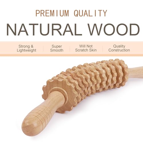 Image of Wood Massage Roller Muscle Roller Fascia Blaster Lymphatic Drainage Massager Wood Therapy Massage Tools for Deep Tissue Muscle Pain Relief(12-Wheel)